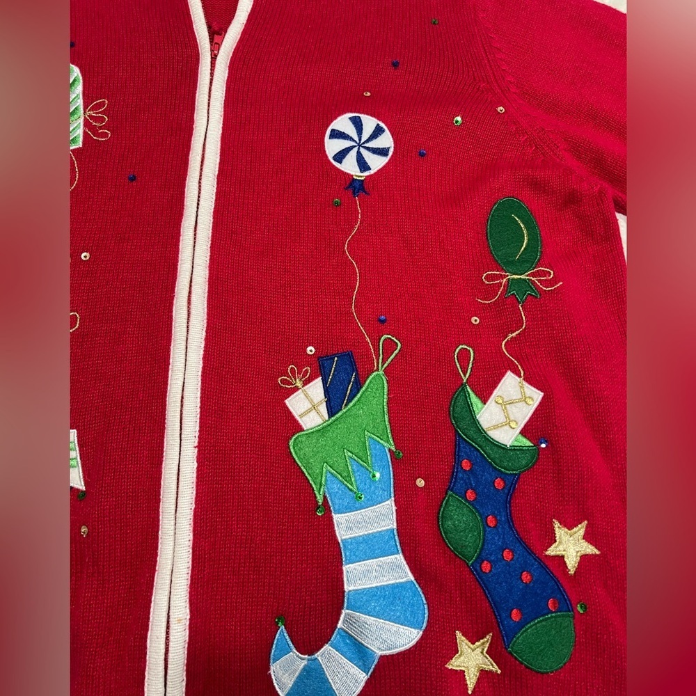 Vintage Tiara International Christmas Collection Stocking Cardigan Sweater XL - Picture 5 of 9
